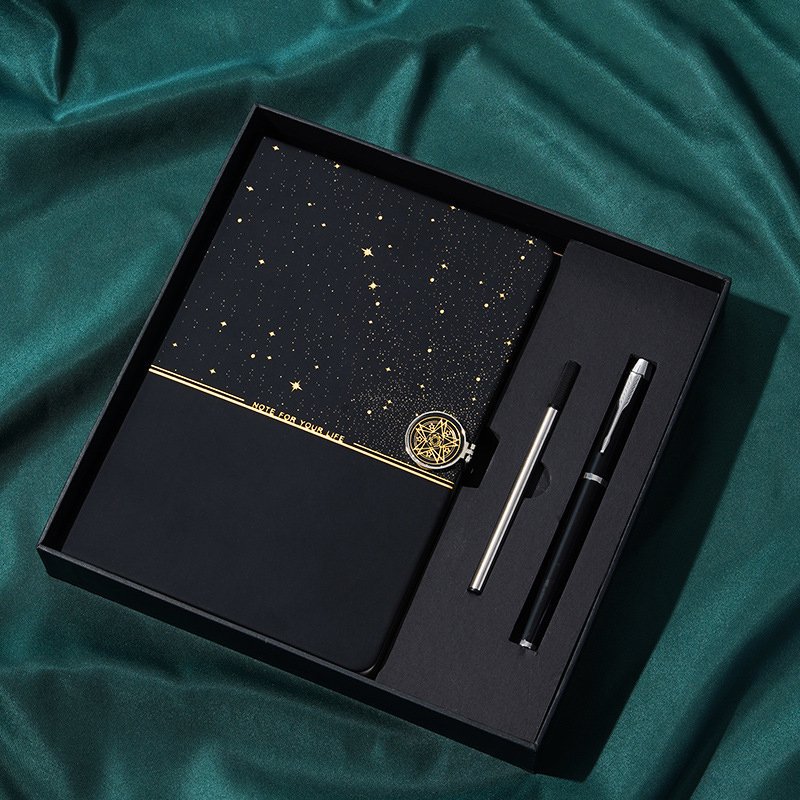 Low MOQ Premium Pu Leather Diary Hardcover Notebook And Pen Gift Set Customized Logo Planner