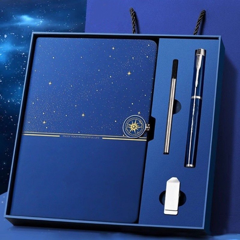 Low MOQ Premium Pu Leather Diary Hardcover Notebook And Pen Gift Set Customized Logo Planner