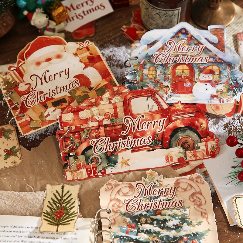 8 Pieces/Pack Vintage Christmas Material Paper Merry Christmas Series Christmas Theme DIY Crafting Material Paper Material Book