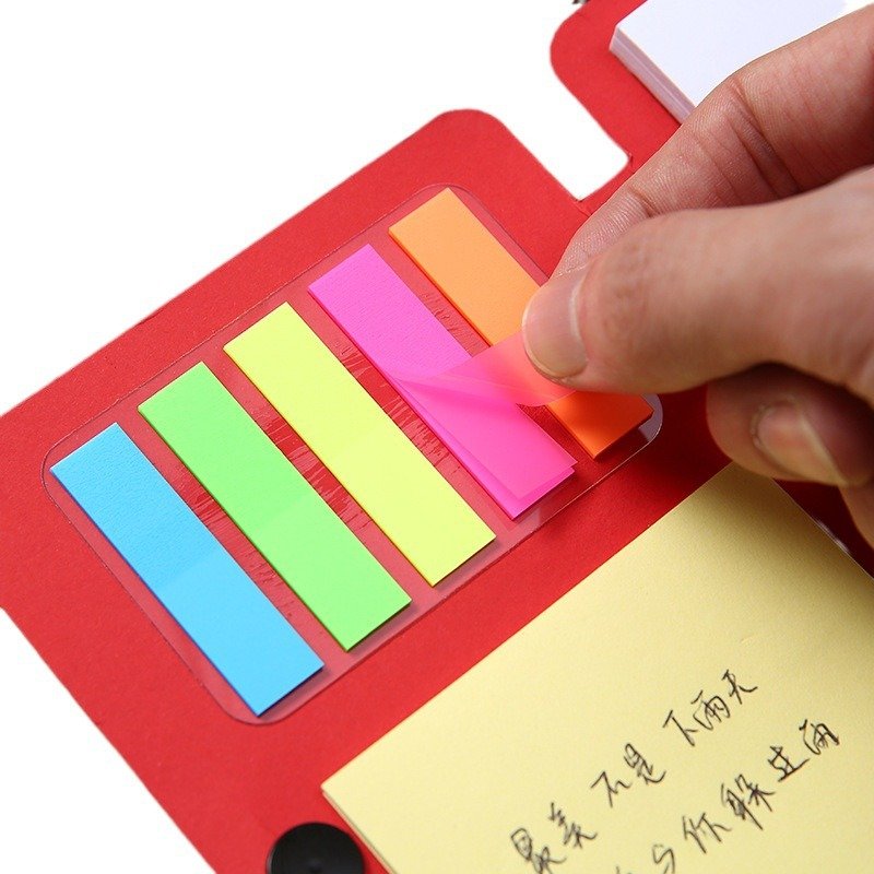 Notebook Steno Pads Pure White Notepad with Pen in Holder Sticky Notes Colored Index Tabs Flags Kraft Paper Cover Small Pocket