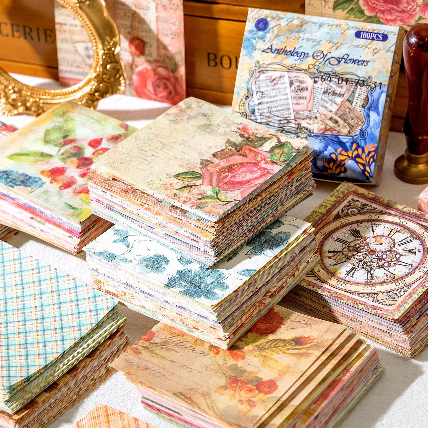 100sheets/pack Boxed Retro Material Paper Anna's Dream Series Retro Collage Retro Manuscript Notebook DIY Pack 6 Models