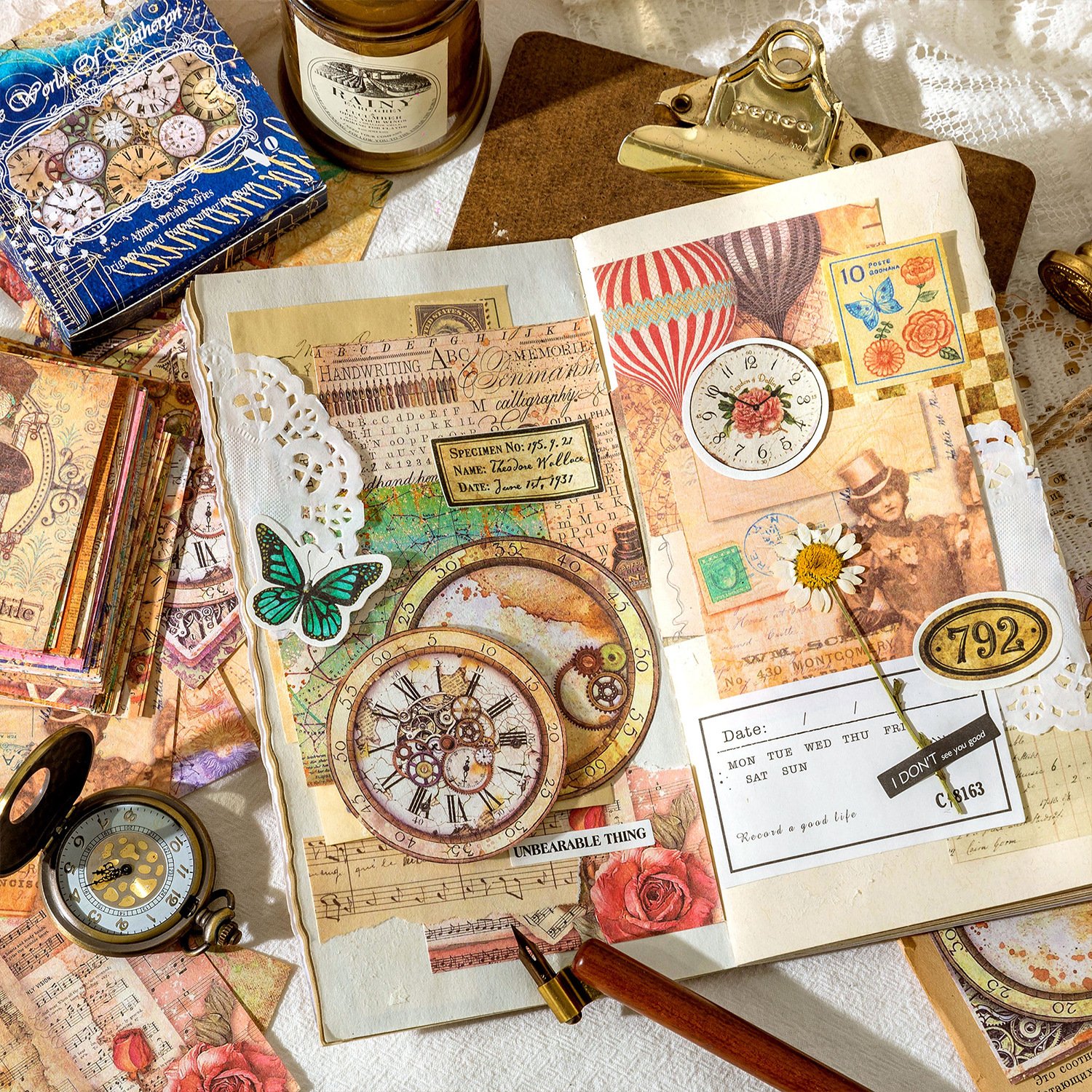 100sheets/pack Boxed Retro Material Paper Anna's Dream Series Retro Collage Retro Manuscript Notebook DIY Pack 6 Models
