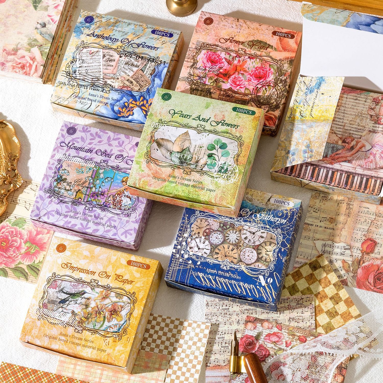 100sheets/pack Boxed Retro Material Paper Anna's Dream Series Retro Collage Retro Manuscript Notebook DIY Pack 6 Models
