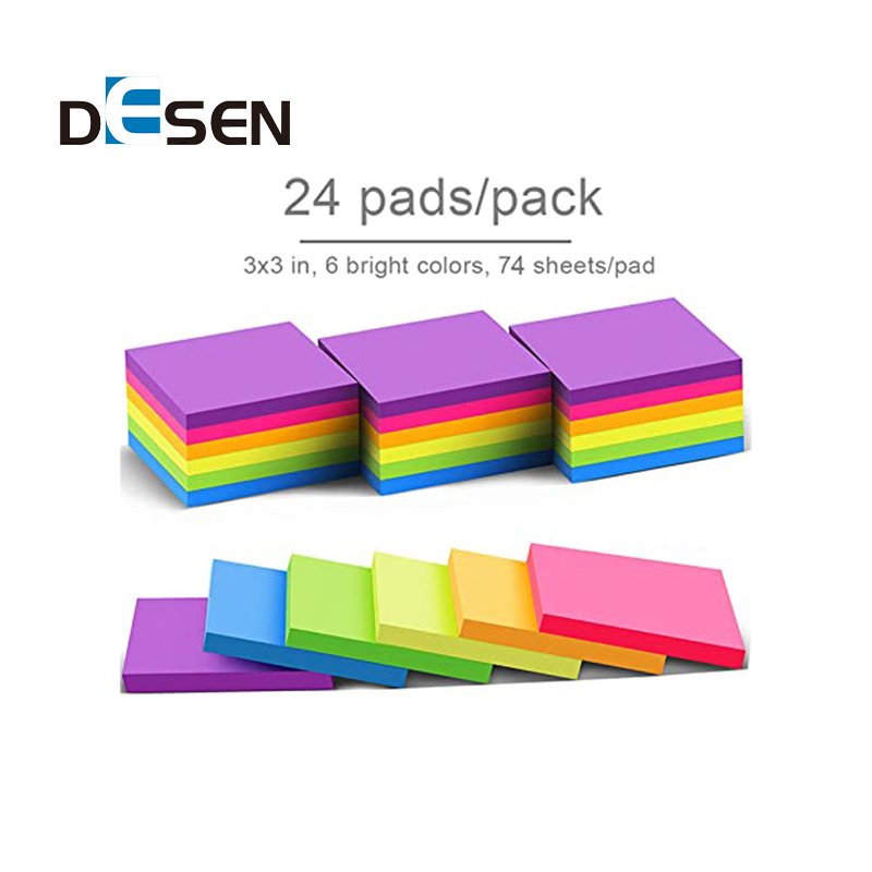 DESEN 3x3 Inches 100 Sheets/Pad 12 Pads/Pack Bright Colors Self-Stick Pads Novelty Stationery Sticky Notes