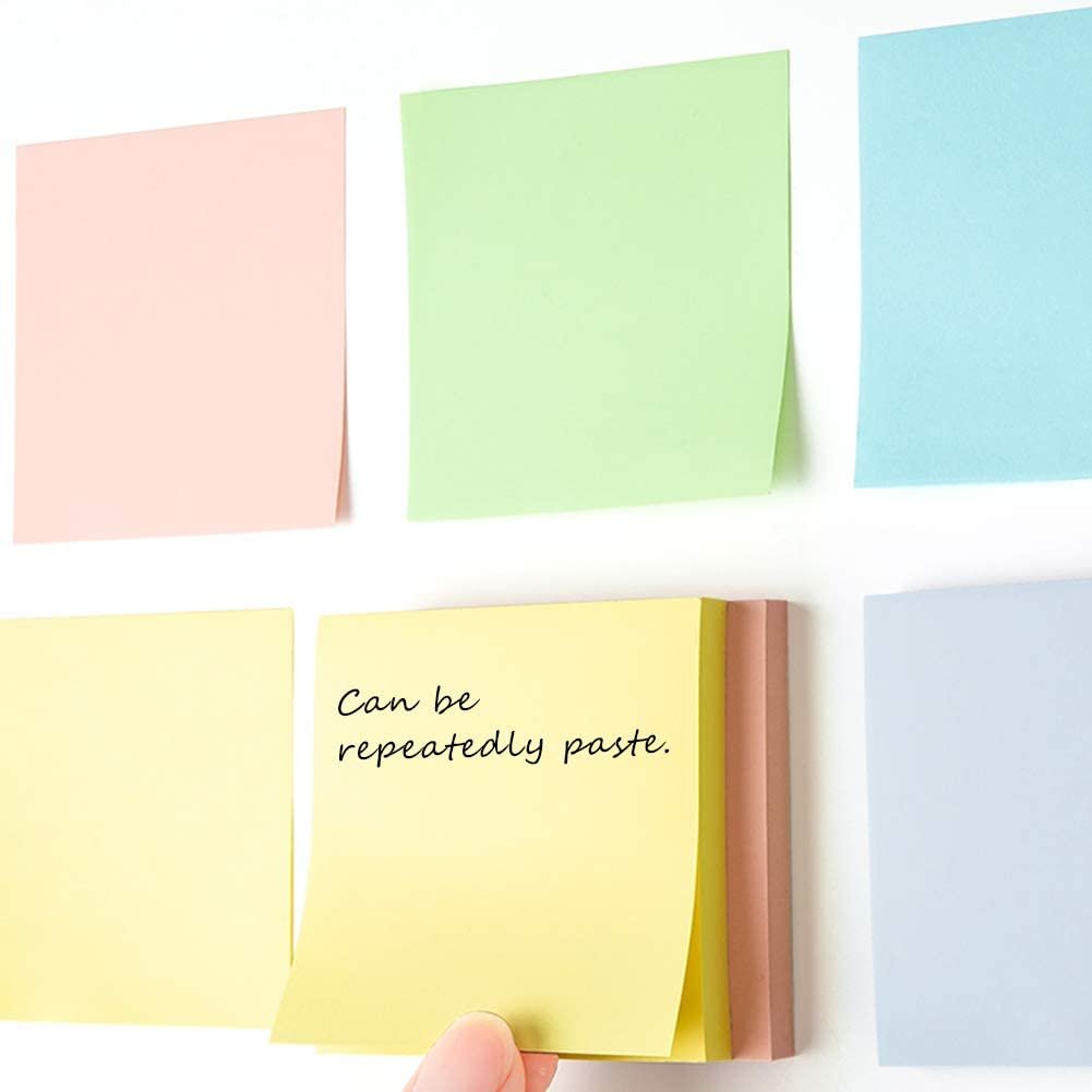 Colorful Sticky Notes, 3 x 3 inches, 6 pads, 2x stickiness, Power Boost, Bright colors (orange, pink, blue, green, yellow)