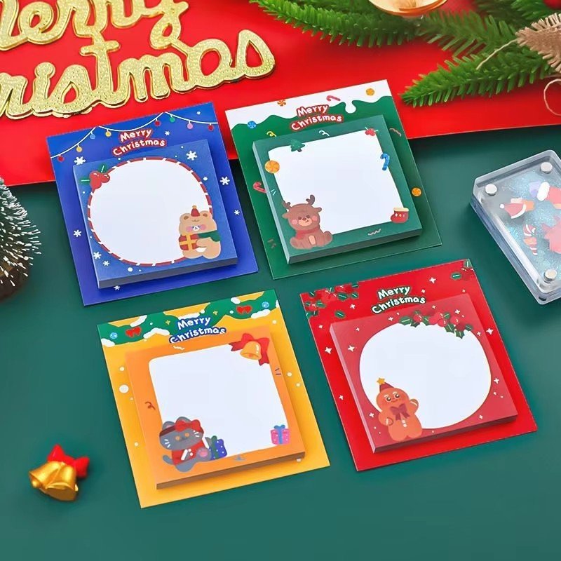 4 Pieces Adhesive Kawaii Christmas Sticky Notes Notepad Memo Pad Stationery Sticker