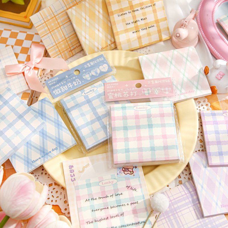 Wholesale Very Simple Plaid Sticky Notes Memo Pad Self-adhesive Note N Times Student Stationery Custom Sticky Note With Logo
