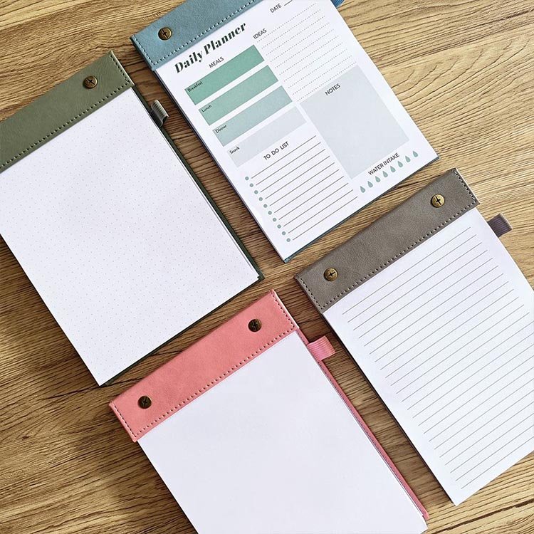 Wholesale PU Leather A5 Perforated Tear Off Private Label Weekly Notepad for Students Office Custom