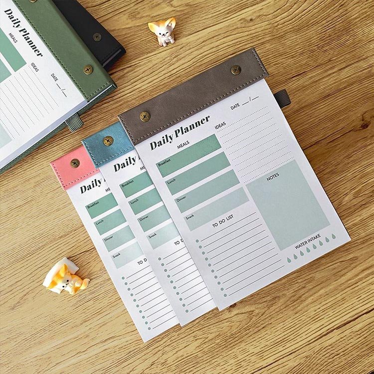 Wholesale PU Leather A5 Perforated Tear Off Private Label Weekly Notepad for Students Office Custom