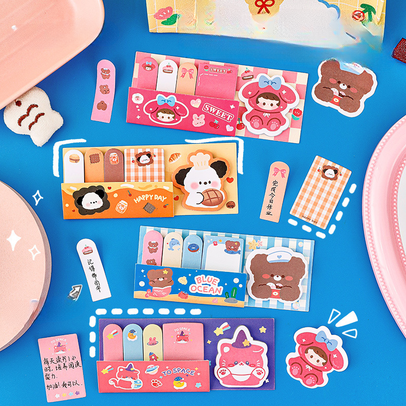ins cartoon cute pet combination notes, student creative index sticker high-value message N times sticky note book