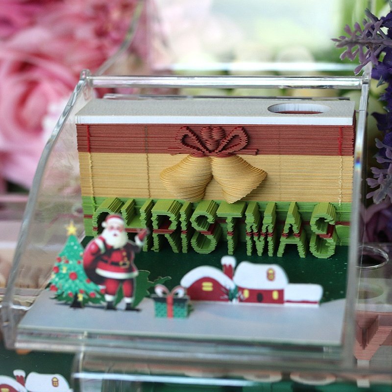 2023 Christmas Gift Creative 3d Memo Pad Note Paper Cube Customizable Weekly Calendar With Acrylic Pen Holder
