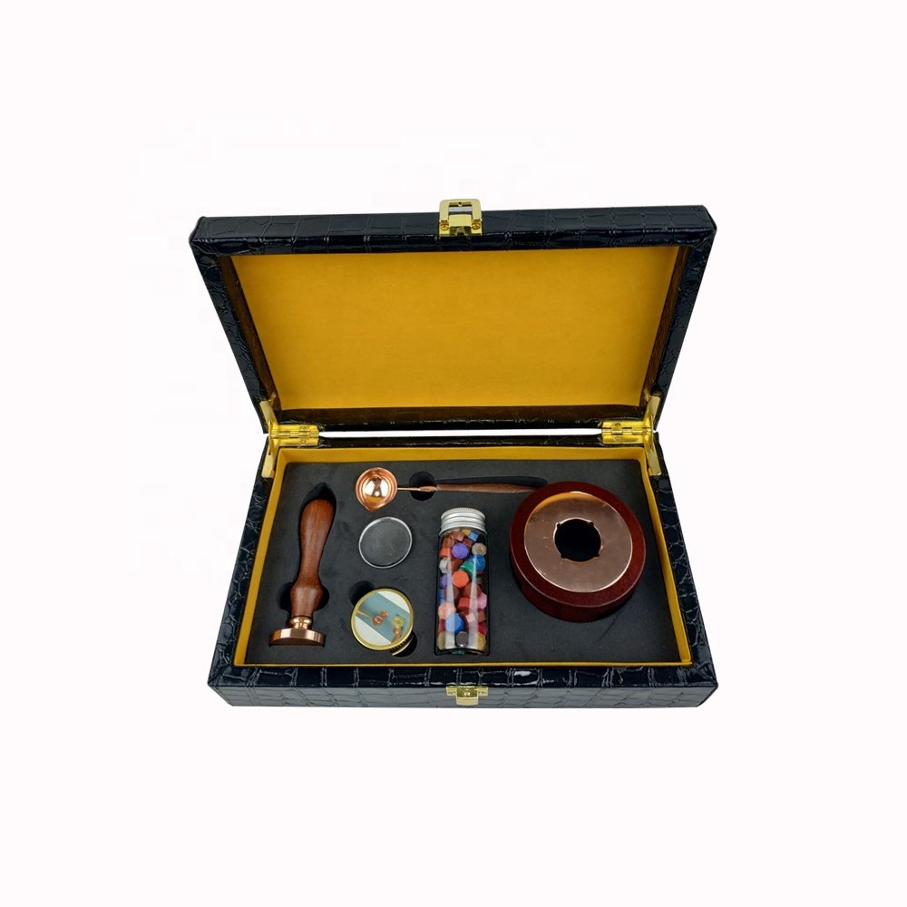 Elegant leather box sealing wax seal set for office and meeting invitation