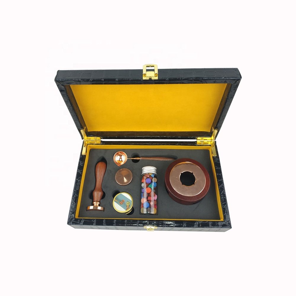 Elegant leather box sealing wax seal set for office and meeting invitation