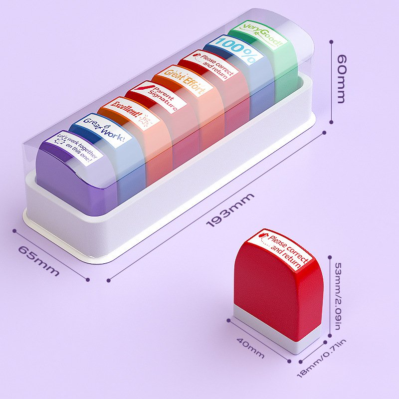 High Quality 8pcs Colorful Teacher Interesting Comment Self Inking Set Stamps with Custom Logo
