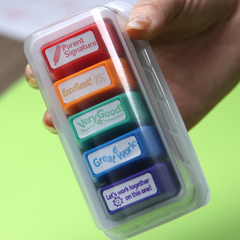 High Quality 8pcs Colorful Teacher Interesting Comment Self Inking Set Stamps with Custom Logo
