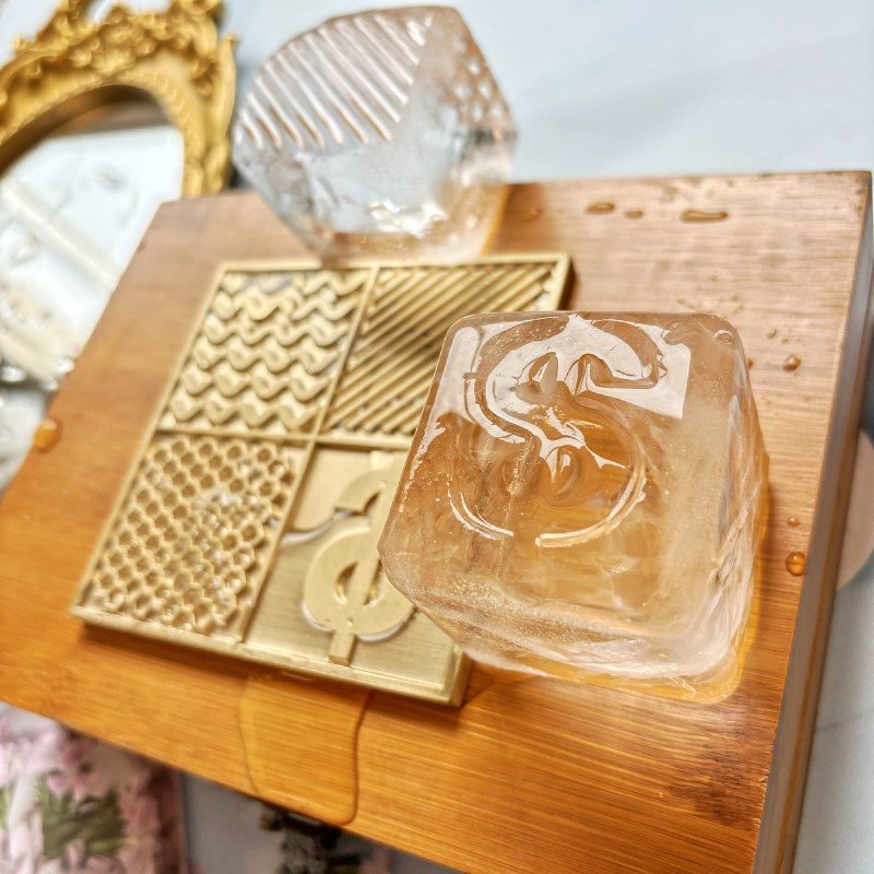 Ice Design Tray - simple wavy customized design - Personalized Brass Plate With Custom Stamp Bar Tools