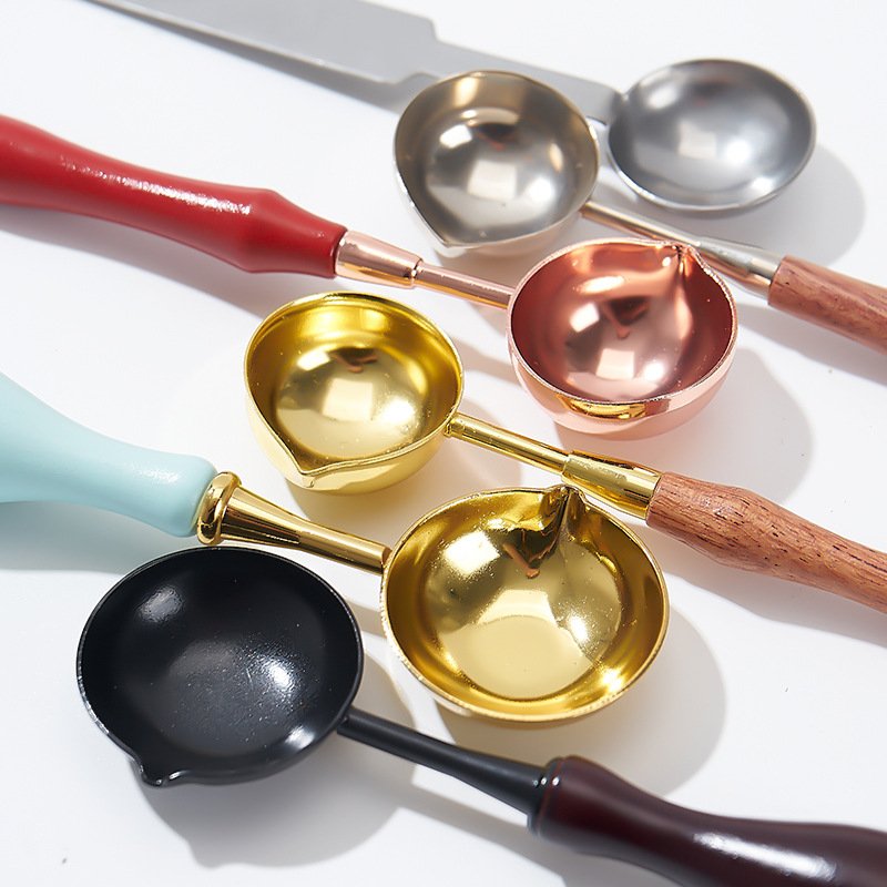 Sealing Wax Tool Wooden Brass Melting Retro Wood Lacquer Wax Spoon Vintage Wax Stamp Melting Spoon