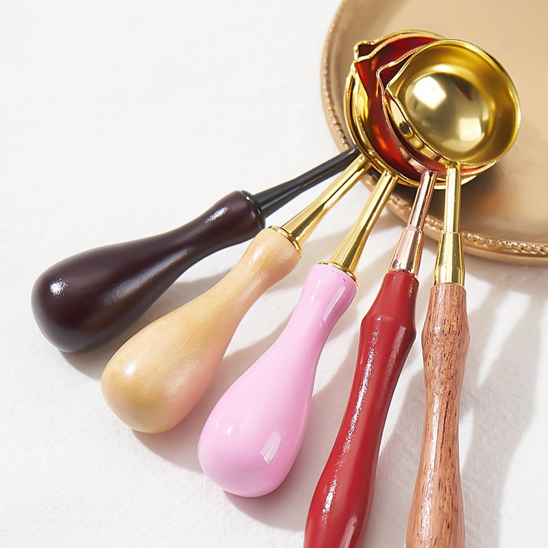 Sealing Wax Tool Wooden Brass Melting Retro Wood Lacquer Wax Spoon Vintage Wax Stamp Melting Spoon