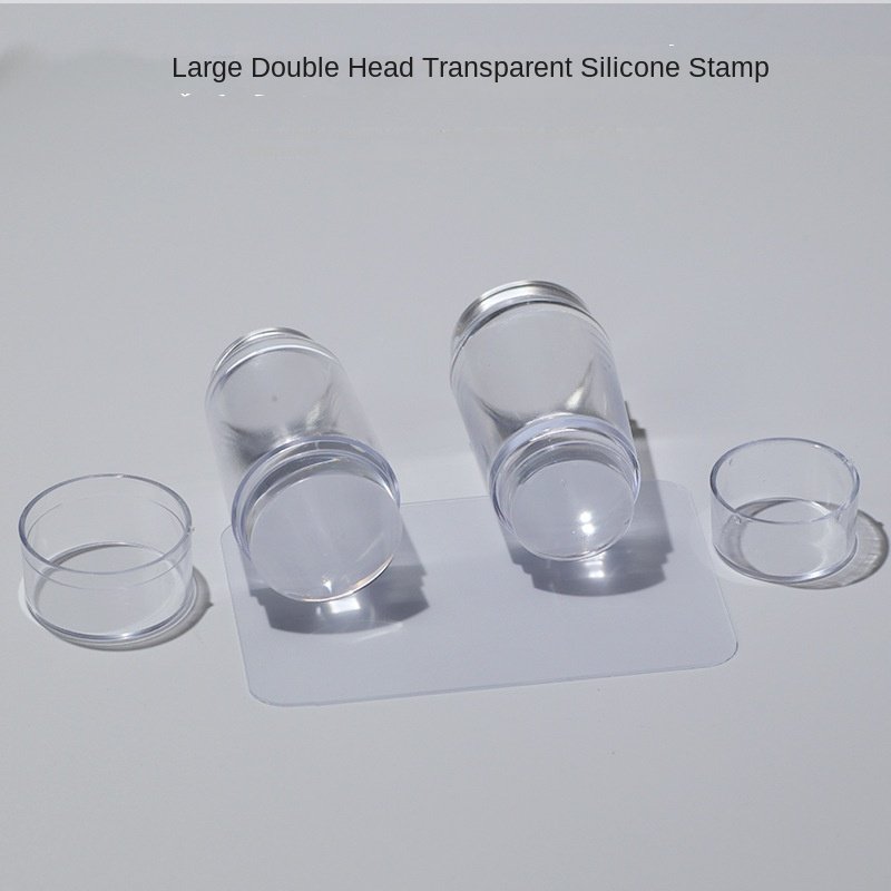 Cross-Border French Nail Stamper Double-Head Transparent Silicone Seal Scraper Wholesale Stock with Printing Tool
