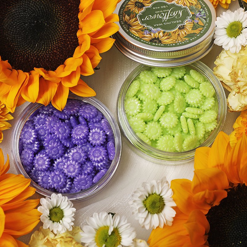 Sunflower shaped wax bead stamp material plastic bottle wax gift packaging manufacturer wholesale