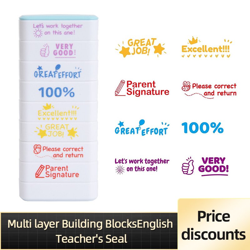 8-in-1 Parent Signature Teacher Automatic Ink Filling Set Homework Elementary School Classroom Teacher Essential Stamp