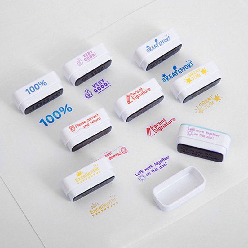 8-in-1 Parent Signature Teacher Automatic Ink Filling Set Homework Elementary School Classroom Teacher Essential Stamp