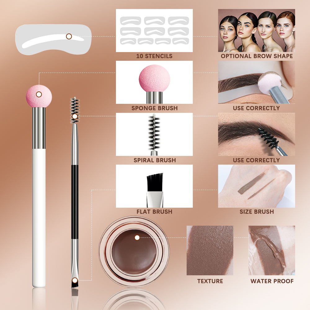 OEM Eyebrow Stamp Stencil Kit Brow Pomade Create Eyebrow Colors Makeup Brow Stamp TINT Waterproof Long Lasting