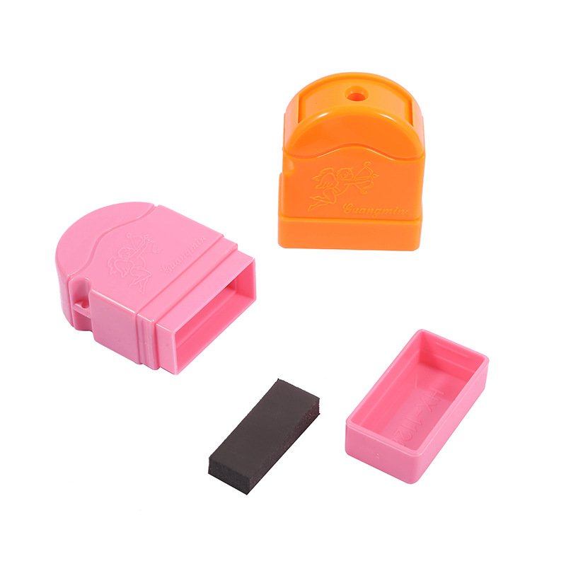 Hot sale 11*28mm rectangle flash keychain toy stamp non toxic colorful ink stamp toy kids toy lovely cartoon stamp