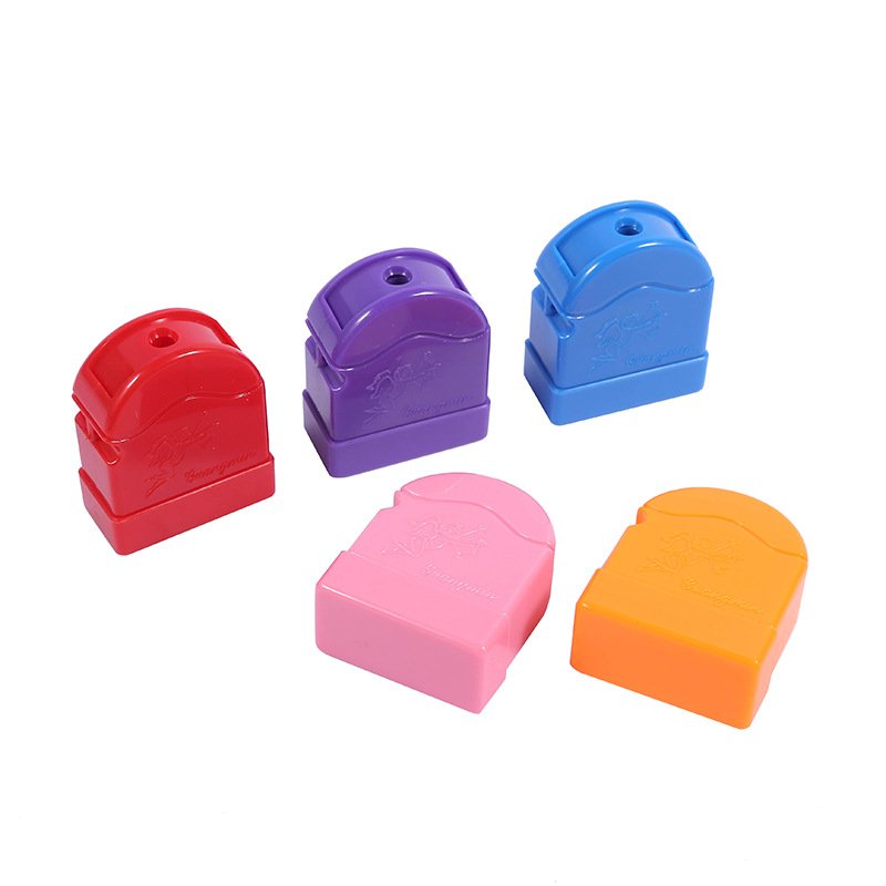 Hot sale 11*28mm rectangle flash keychain toy stamp non toxic colorful ink stamp toy kids toy lovely cartoon stamp