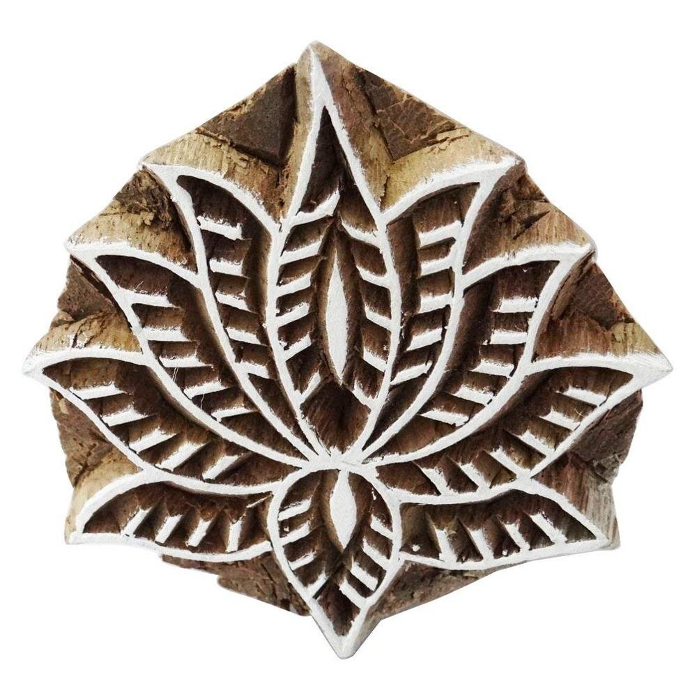 Asian Leaf and Paisley Design Wooden Stamp