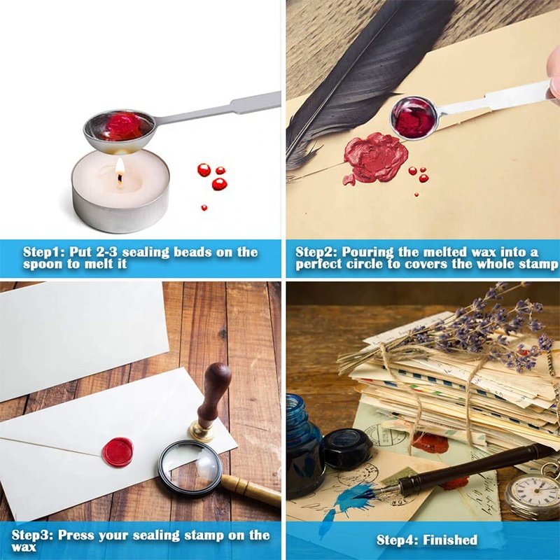 624Pcs Sealing Wax Beads, Sealing Wax for Wax Seal Stamp, Hexagon Wax Seal Beads with A Wax Spoon and 4Pcs Tea Candles 24 Color