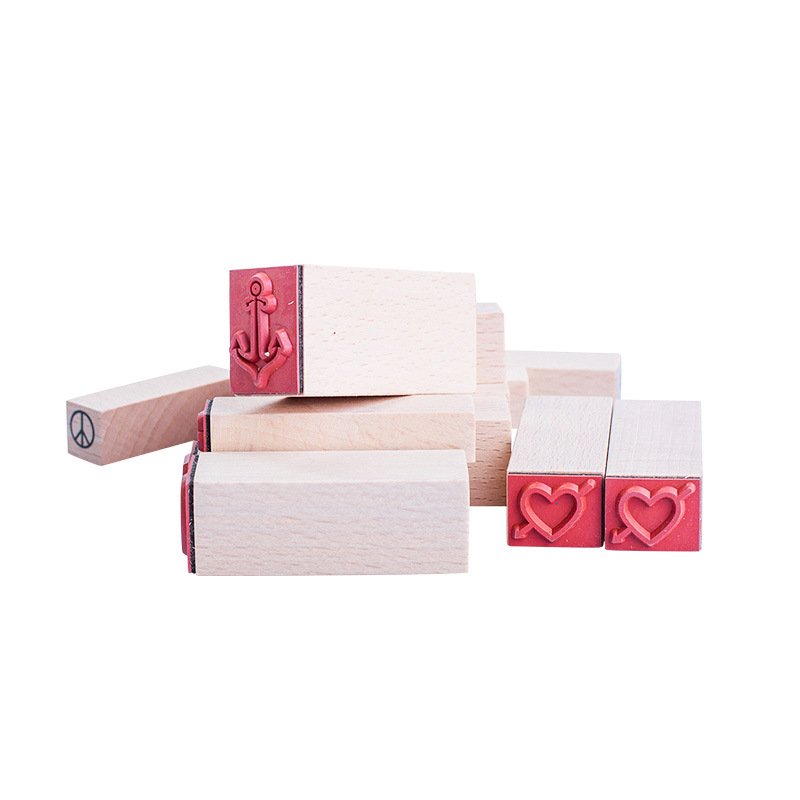 Hot sale custom logo wooden stamp set kids wooden stamp diy toy stamp for kindergarten school