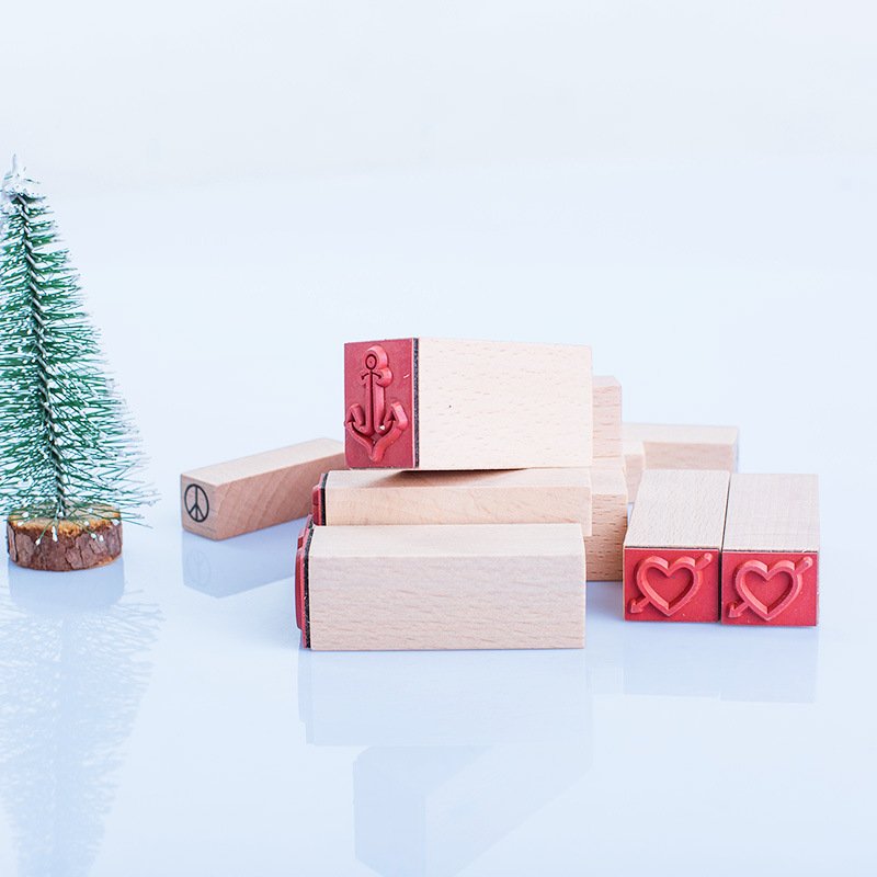 Hot sale custom logo wooden stamp set kids wooden stamp diy toy stamp for kindergarten school