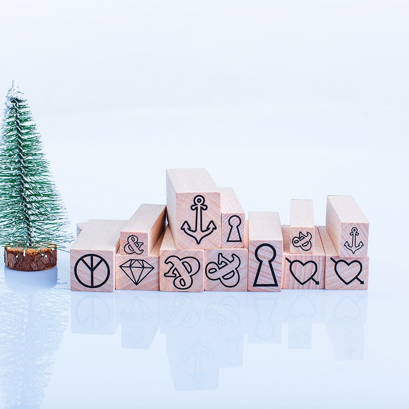 Hot sale custom logo wooden stamp set kids wooden stamp diy toy stamp for kindergarten school