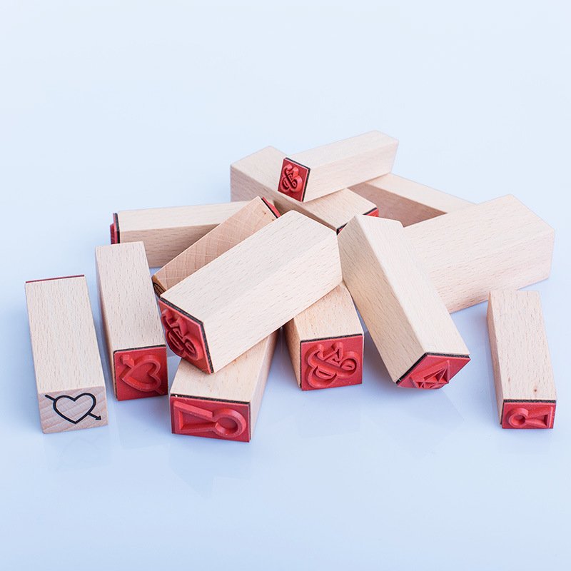 Hot sale custom logo wooden stamp set kids wooden stamp diy toy stamp for kindergarten school