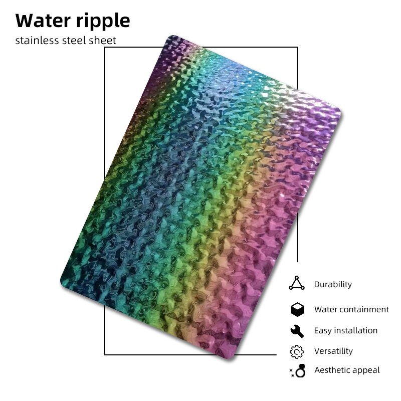 PVD Color Water Ripple Stamped Art Stainless Steel Plate 304 316 For Ceiling Decoration