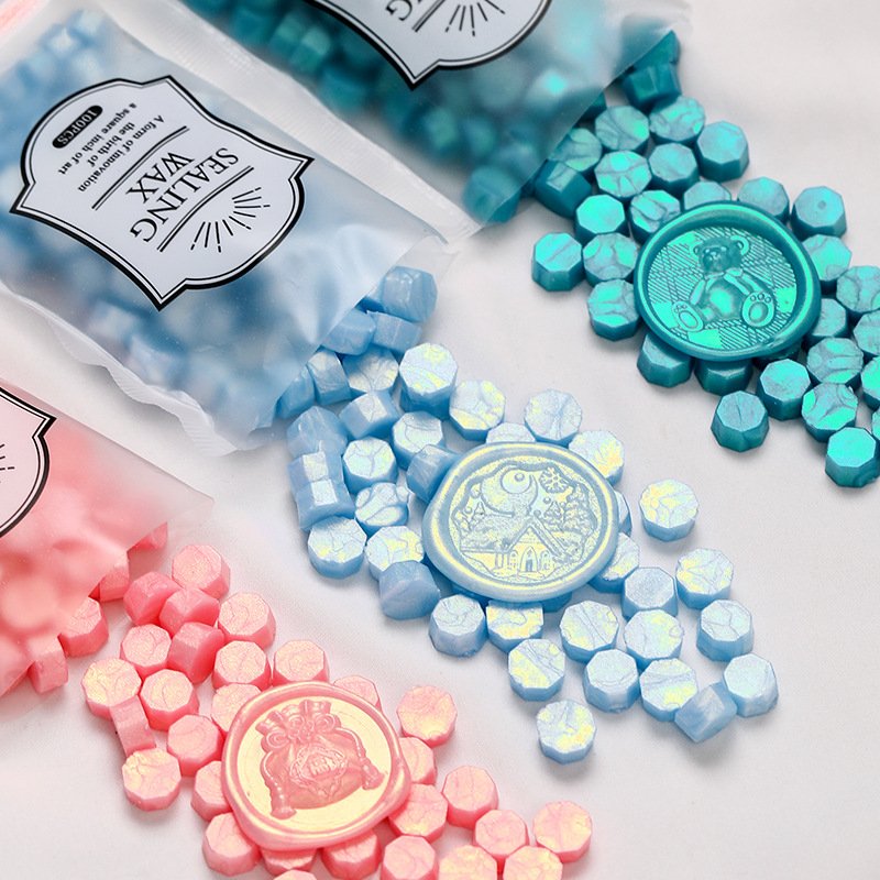 Factory delivery aurora color sealing wax granules color rich octagonal shape handmade decorative fire paint seal wax granules