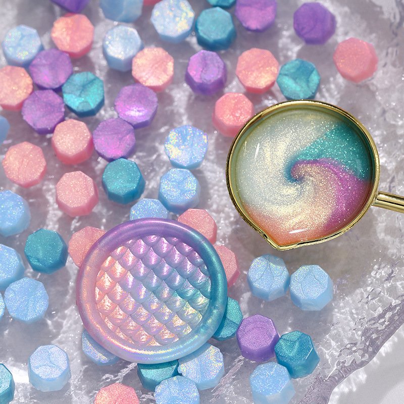 Factory delivery aurora color sealing wax granules color rich octagonal shape handmade decorative fire paint seal wax granules