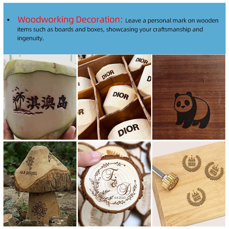 Custom DIY Exquisite Hot Stamping Leather Wood Copper Seal Various Styles Sizes Made from Plastic Brass Materials Branding Tool