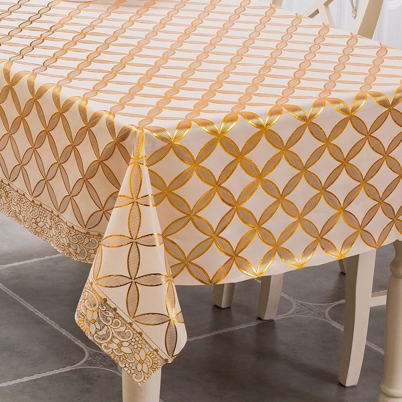 Hot sale 137cm wide gold stamped checkered PVC tablecloth plastic luxury custom table cloth