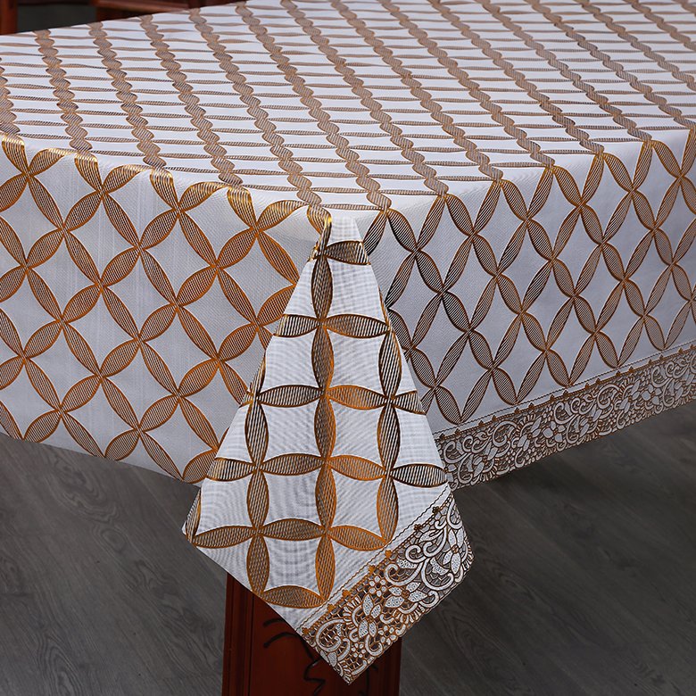 Hot sale 137cm wide gold stamped checkered PVC tablecloth plastic luxury custom table cloth