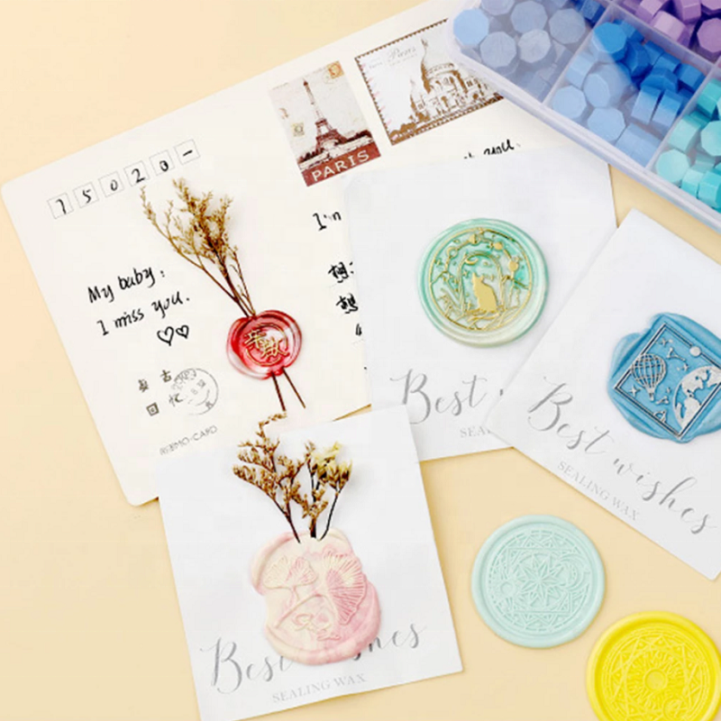 Customized Sealing Wax Beads Pills For Wax Stamp Sealing Greeting Card Seal Wedding Invitation Envelope On Rectangle Box