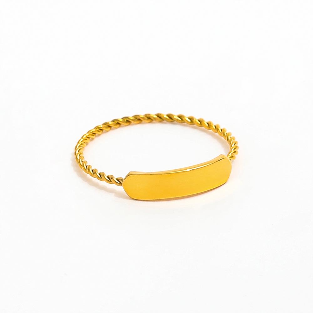 Joolim High End 18K Gold Plated Thin Rope Chain Rectangle Stamp Stainless Steel Dainty Rings for Women