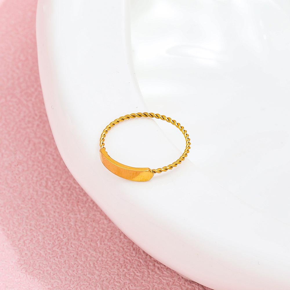 Joolim High End 18K Gold Plated Thin Rope Chain Rectangle Stamp Stainless Steel Dainty Rings for Women