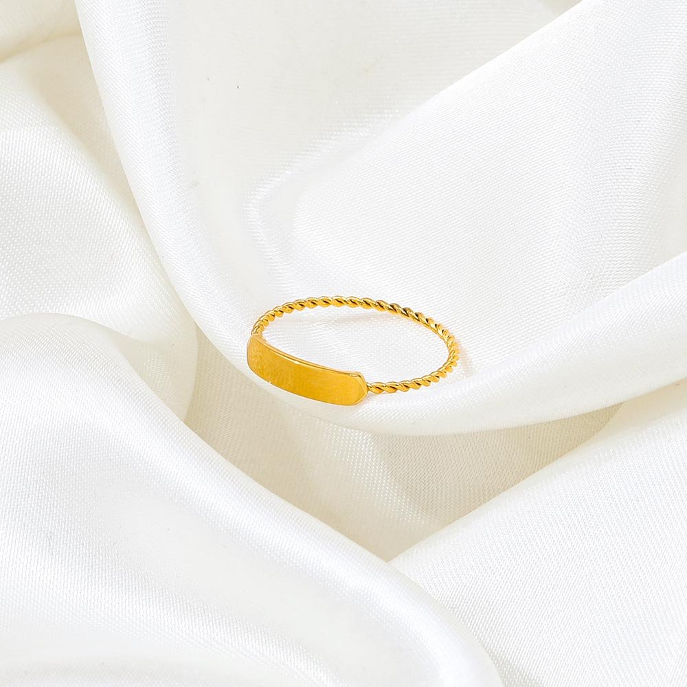 Joolim High End 18K Gold Plated Thin Rope Chain Rectangle Stamp Stainless Steel Dainty Rings for Women