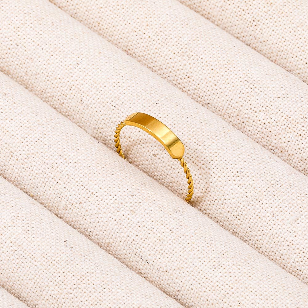 Joolim High End 18K Gold Plated Thin Rope Chain Rectangle Stamp Stainless Steel Dainty Rings for Women