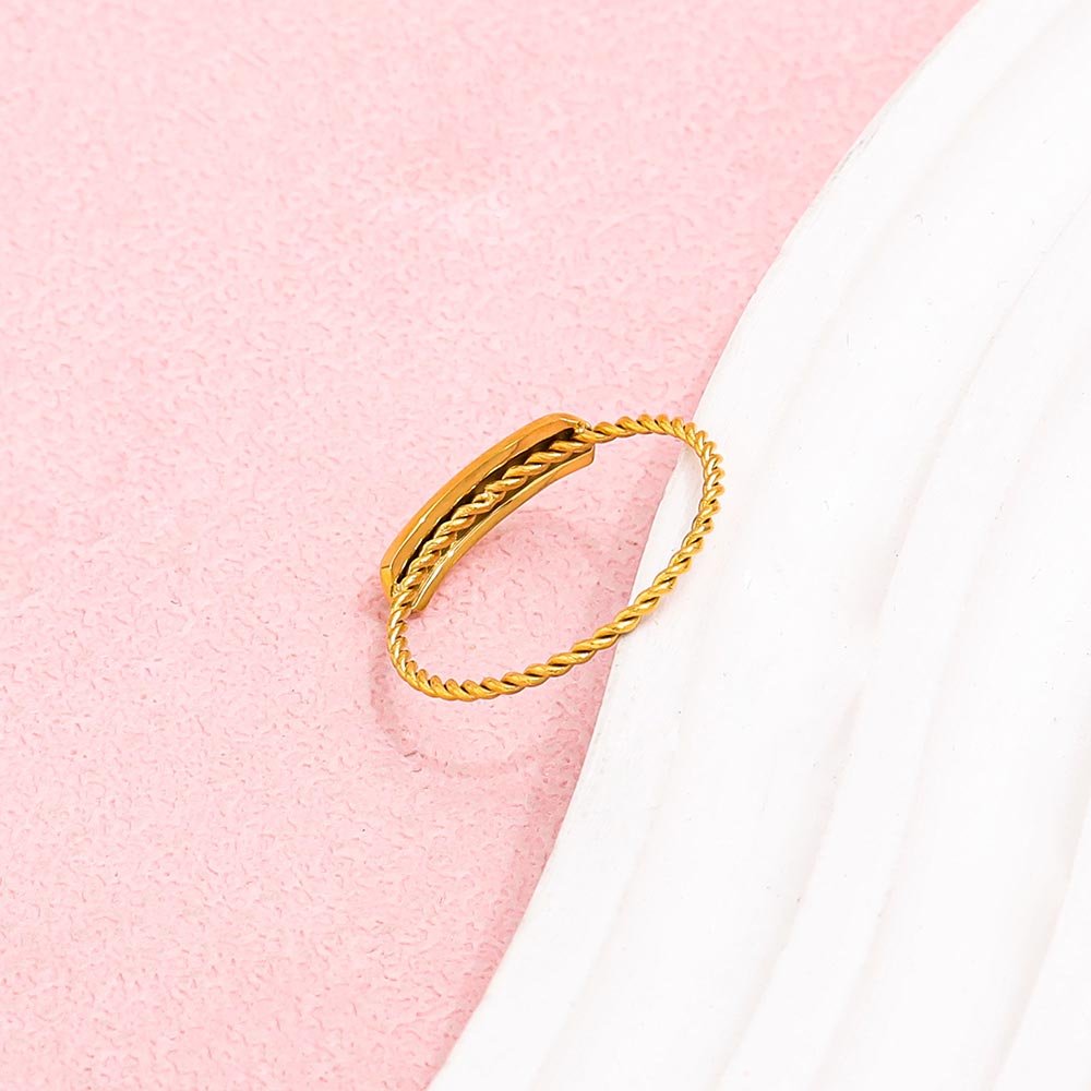 Joolim High End 18K Gold Plated Thin Rope Chain Rectangle Stamp Stainless Steel Dainty Rings for Women