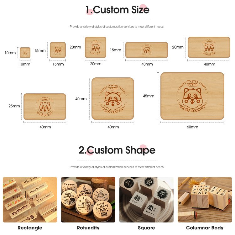 Wood Stamp Set Small Custom Logo Design Wooden Block Hand Printing Stamp Patterned Ink Wooden Stamp For Teacher Children
