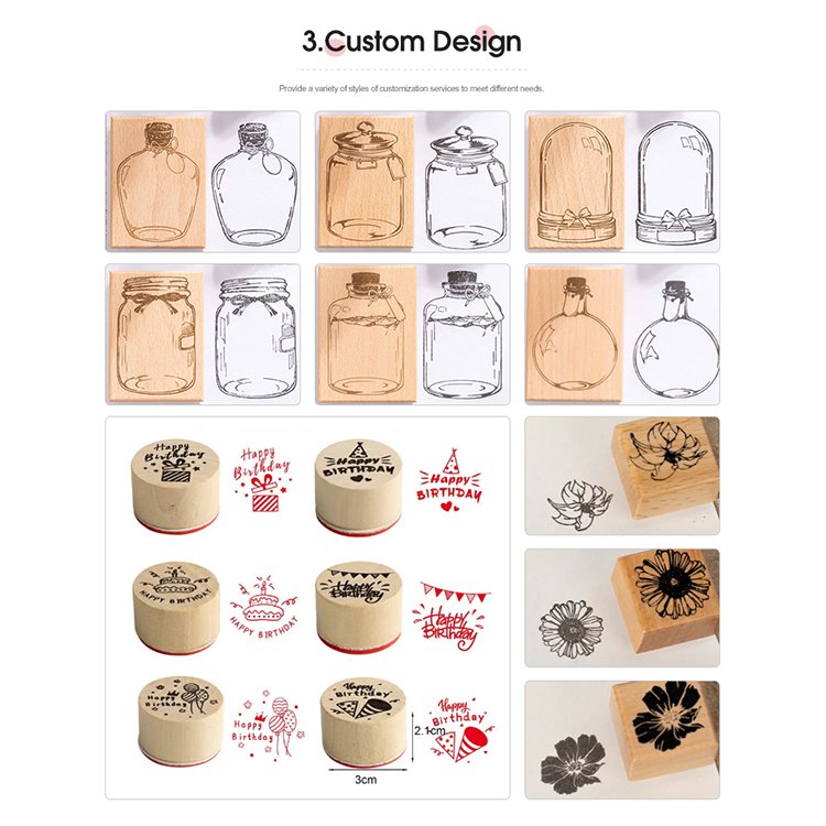 Wood Stamp Set Small Custom Logo Design Wooden Block Hand Printing Stamp Patterned Ink Wooden Stamp For Teacher Children
