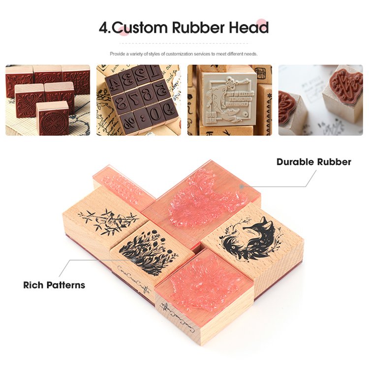 Wood Stamp Set Small Custom Logo Design Wooden Block Hand Printing Stamp Patterned Ink Wooden Stamp For Teacher Children